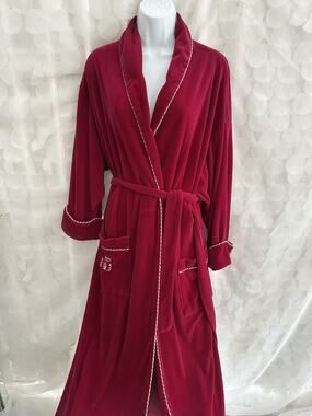 VTG 80’s LONG Ruby Red Velvet Robe Shawl Collar Dressing Gown Pierre Cardin